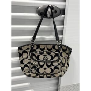 Vintage Coach Women's Leah Signature Black and White Purse Tote Crossbody F14659